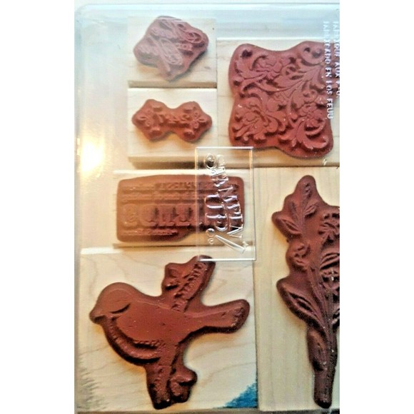 Retired Stampin' Up! "Friends 24-7" Stamp Set Wood Mounted Floral Bird - Picture 7 of 9